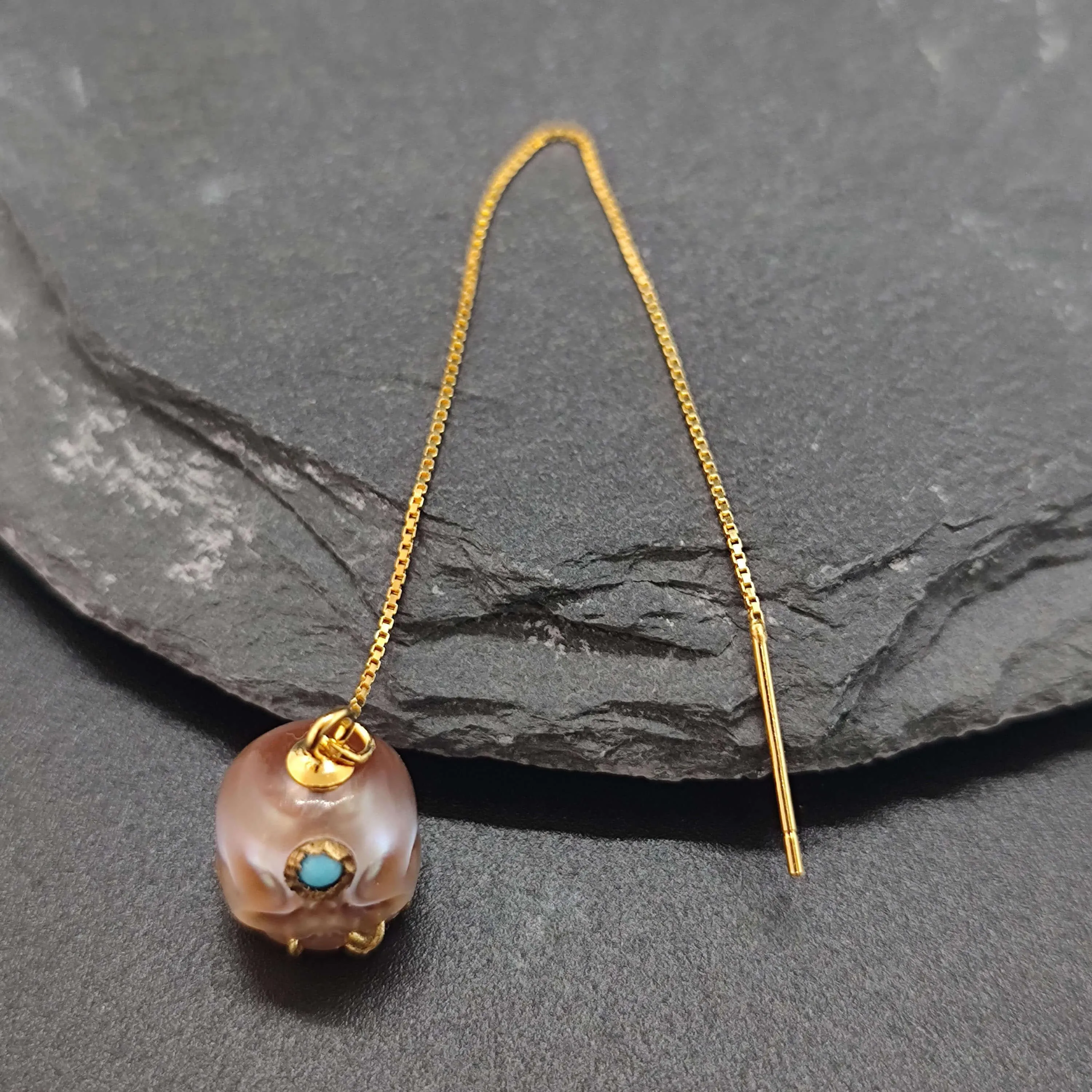 Pearl Carved Śmaśana Threader Earrings