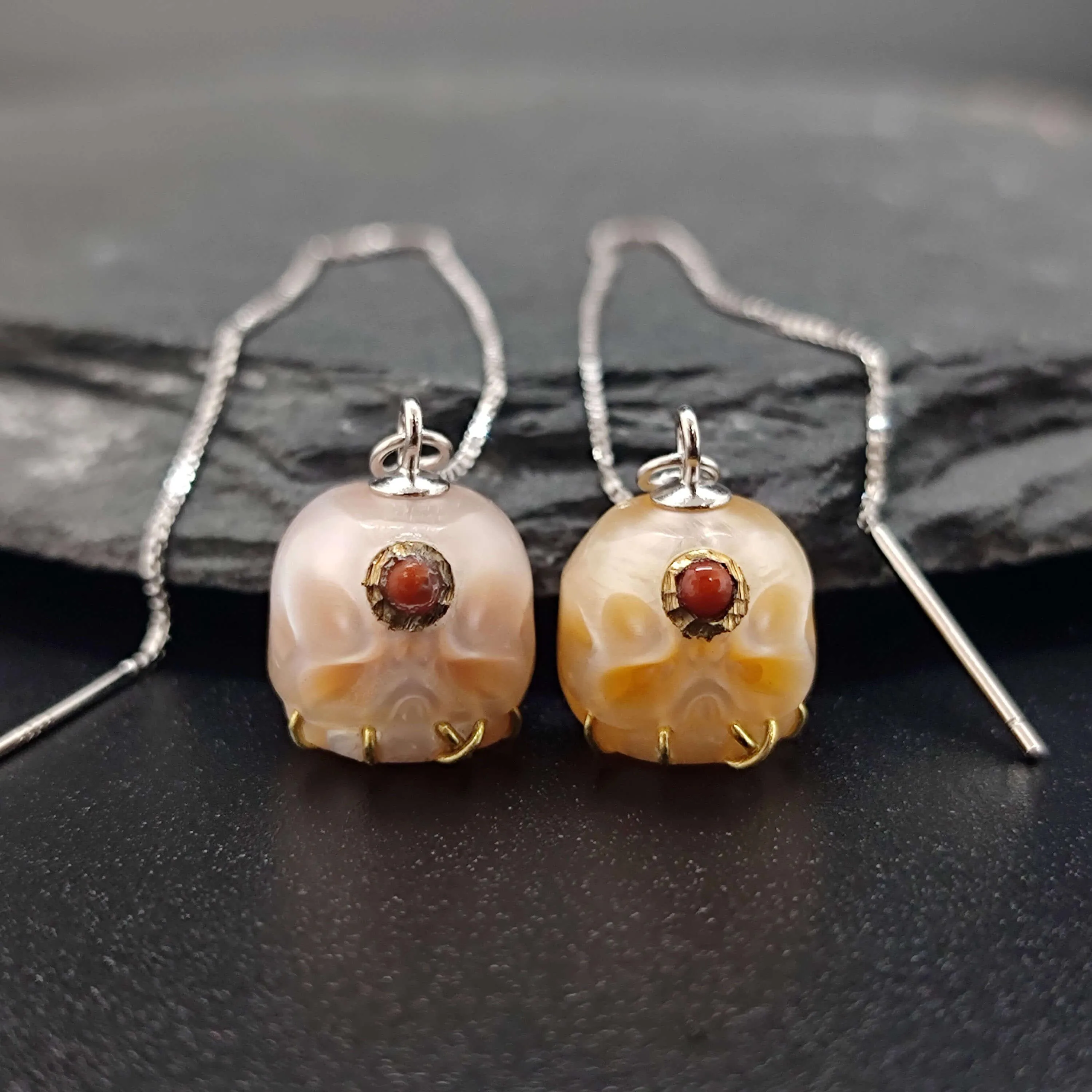 Pearl Carved Śmaśana Threader Earrings