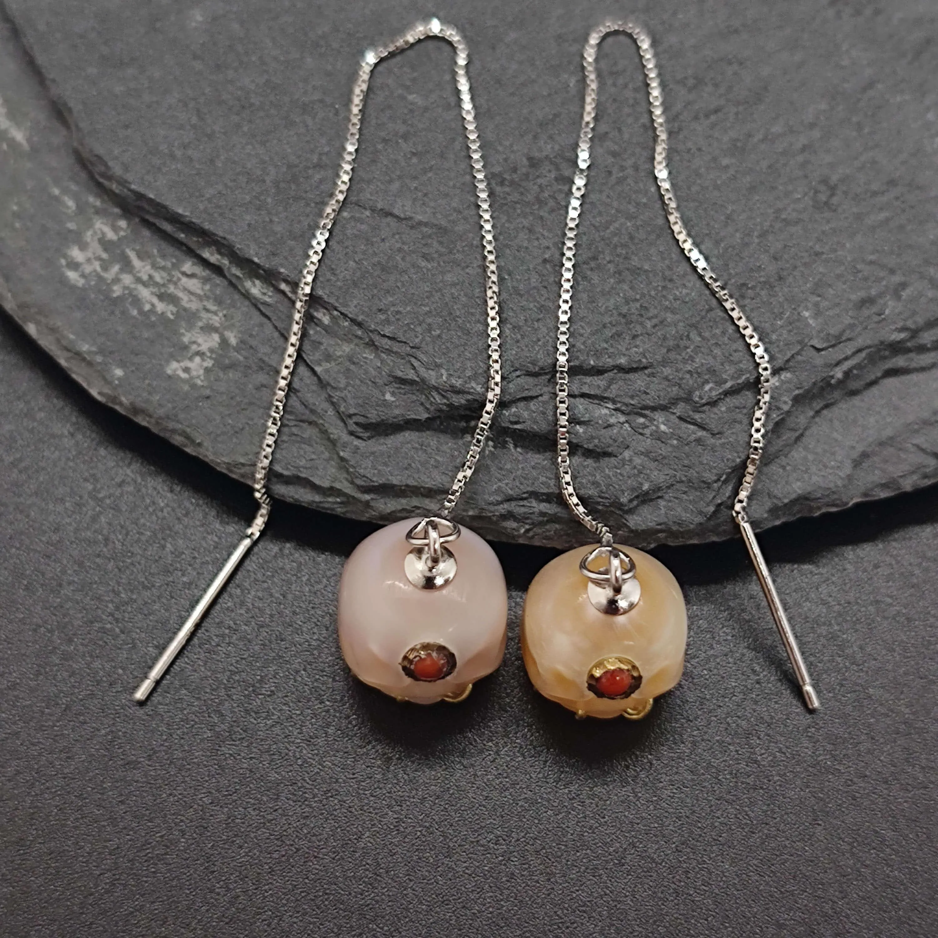 Pearl Carved Śmaśana Threader Earrings