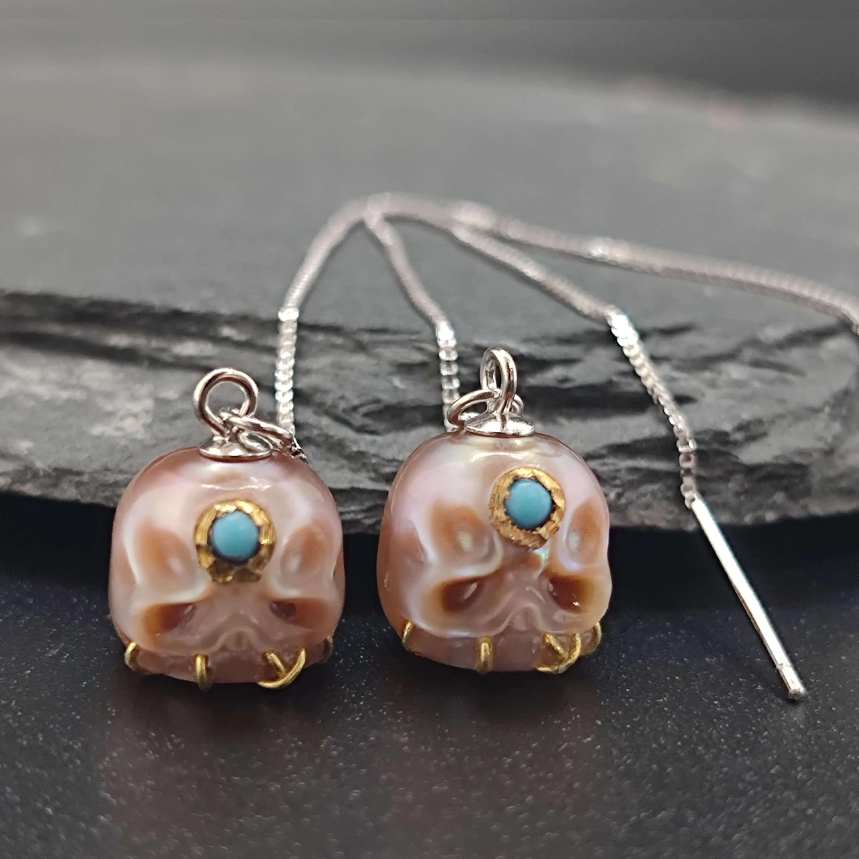 Pearl Carved Śmaśana Threader Earrings