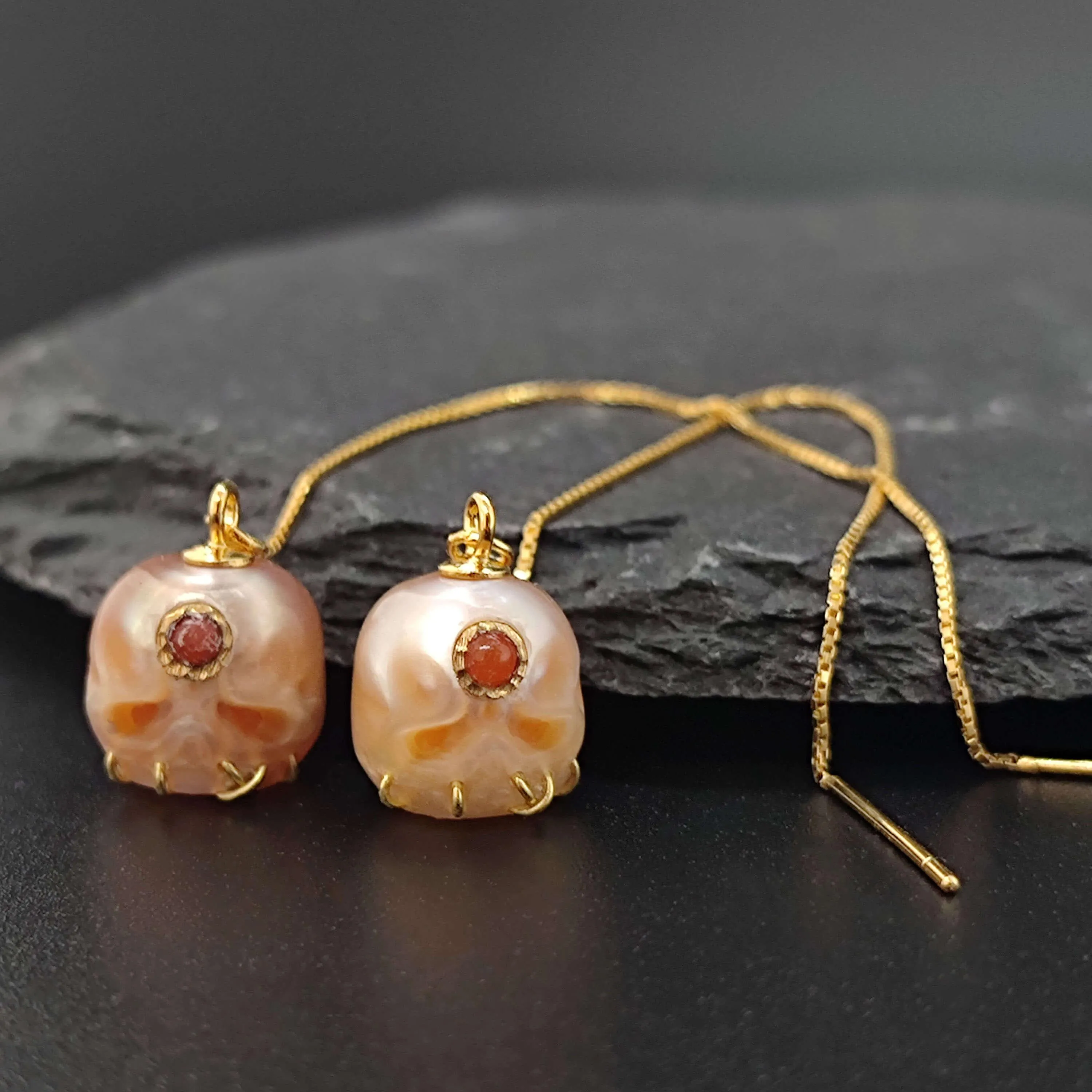 Pearl Carved Śmaśana Threader Earrings
