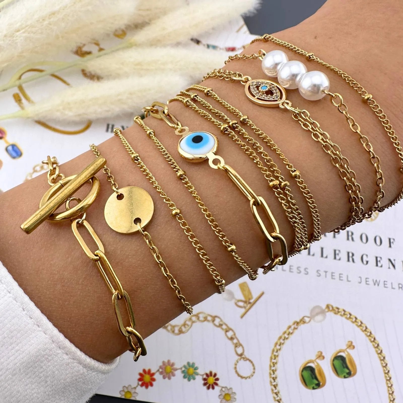 Pearl Lariat Slider Bracelet – 18K Gold