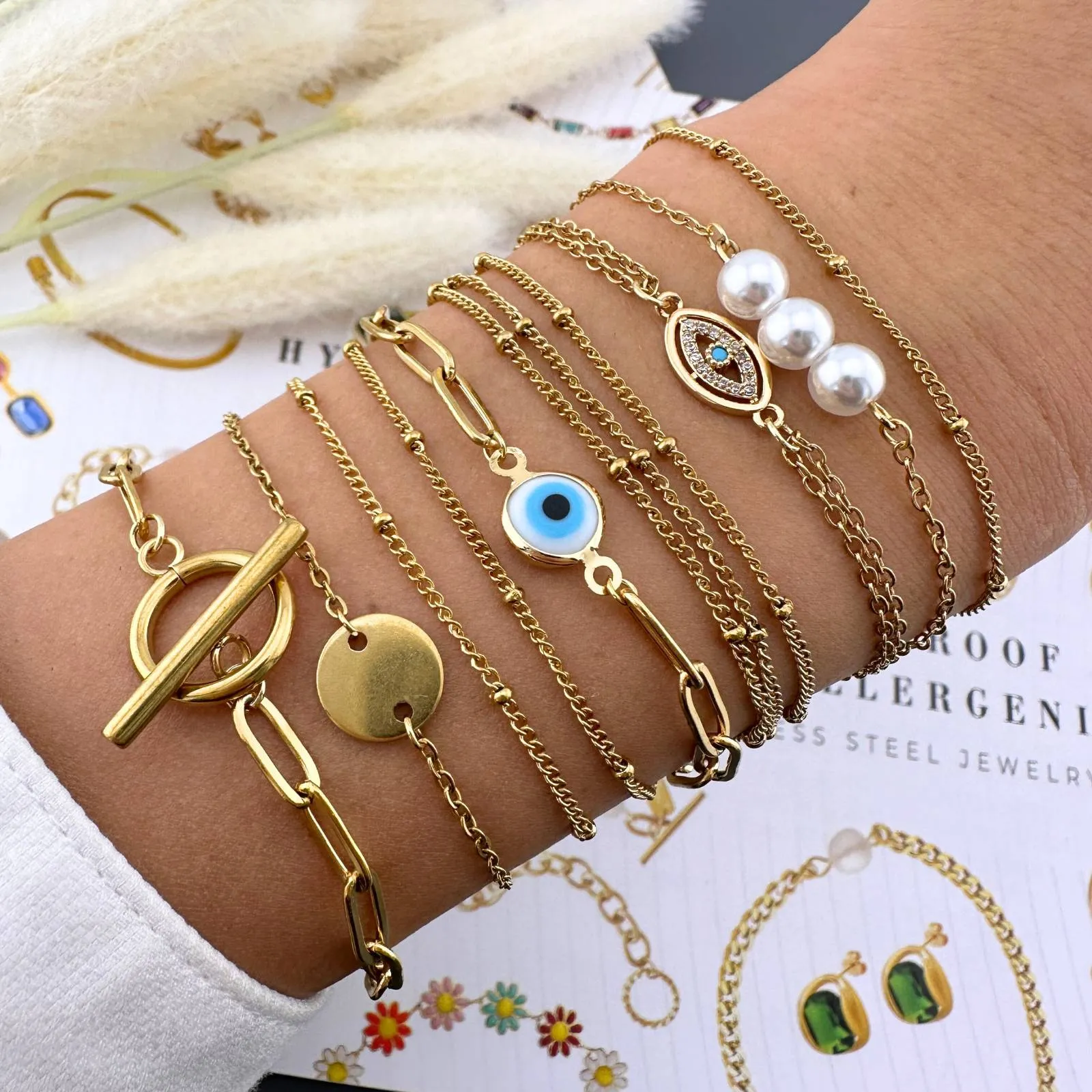 Pearl Lariat Slider Bracelet – 18K Gold