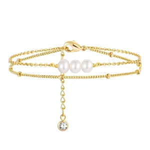 Pearl Lariat Slider Bracelet – 18K Gold