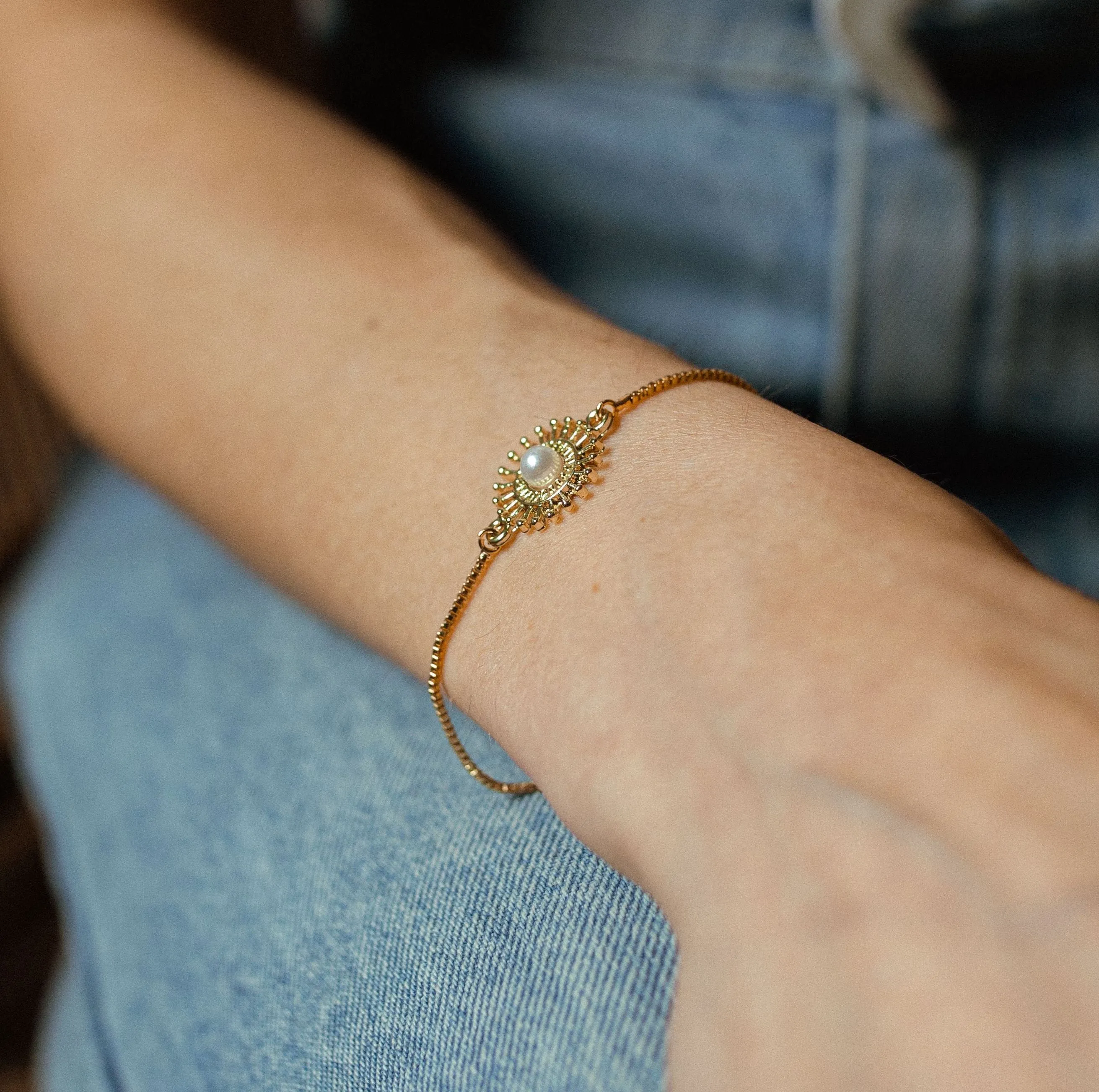Pearl Sunflower Adjustable Bracelet