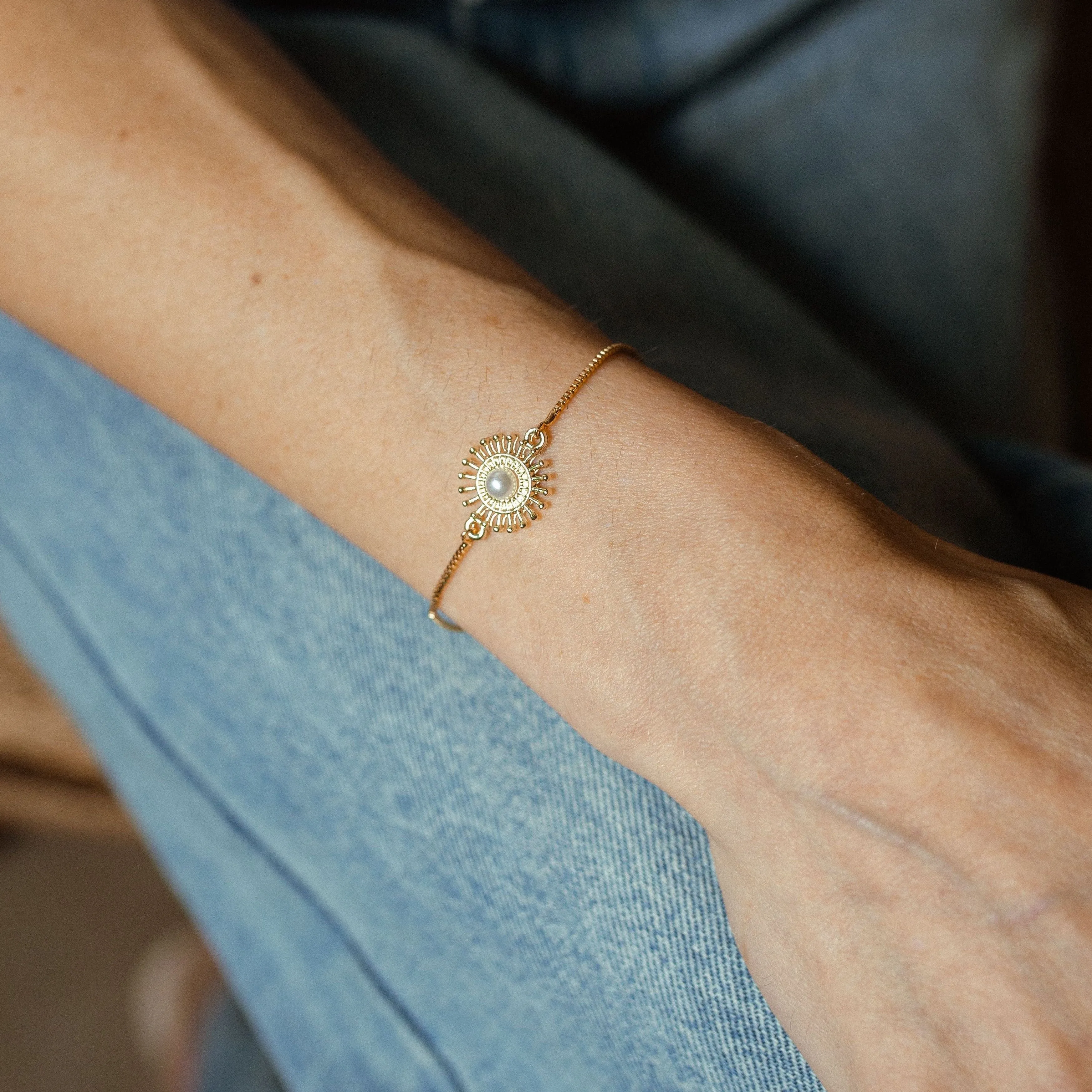 Pearl Sunflower Adjustable Bracelet
