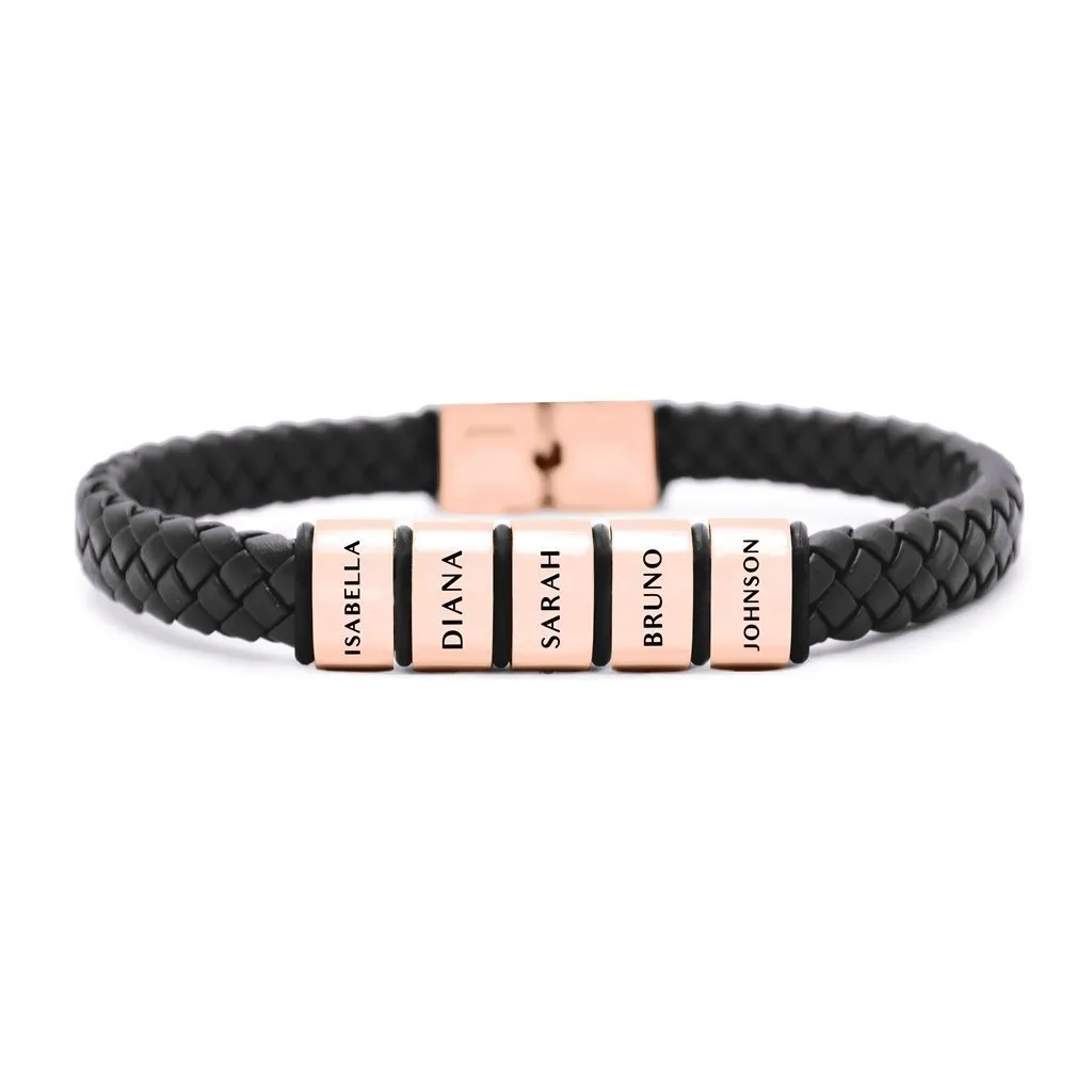 Personalised Black Leather Bracelet