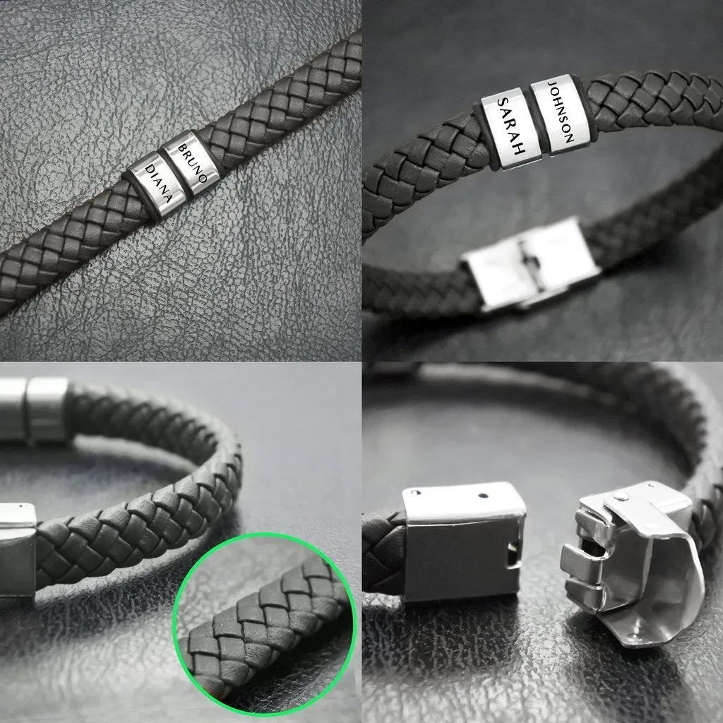 Personalised Black Leather Bracelet