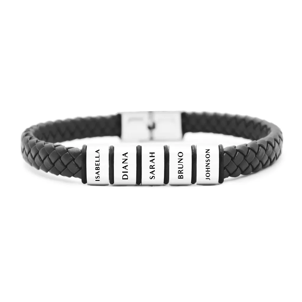 Personalised Black Leather Bracelet
