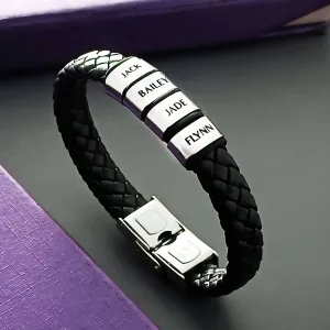 Personalised Black Leather Bracelet