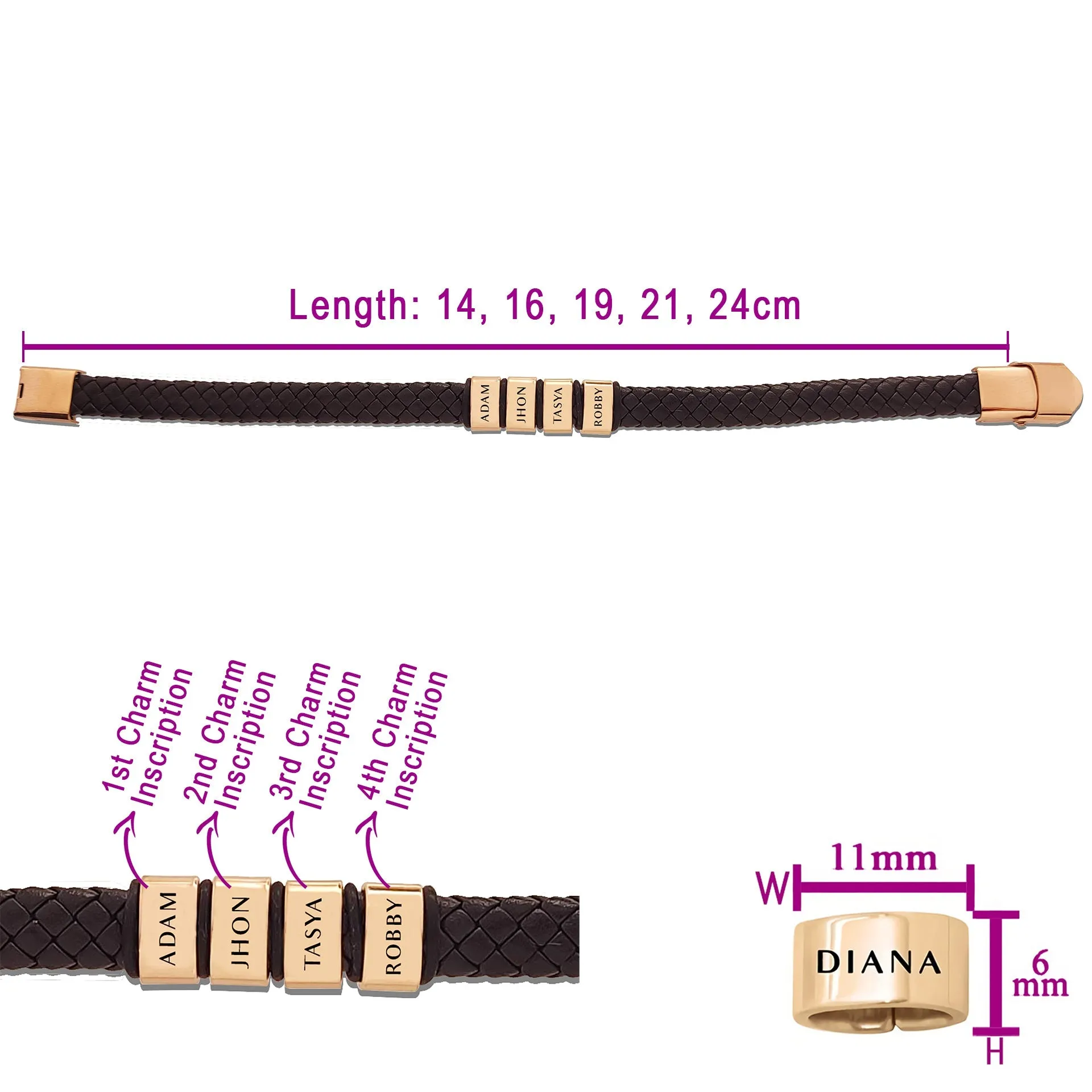 Personalised Black Leather Bracelet