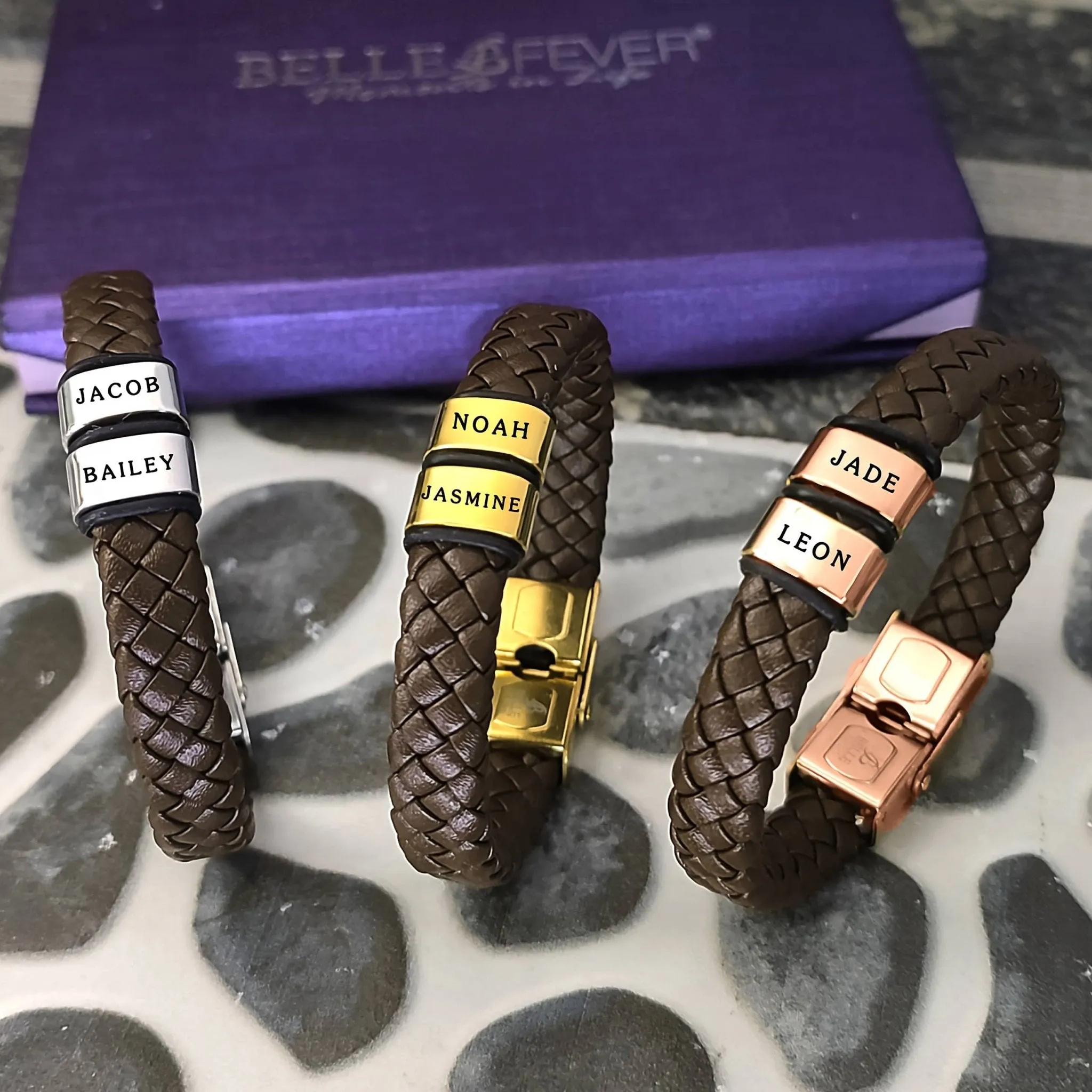 Personalised Black Leather Bracelet
