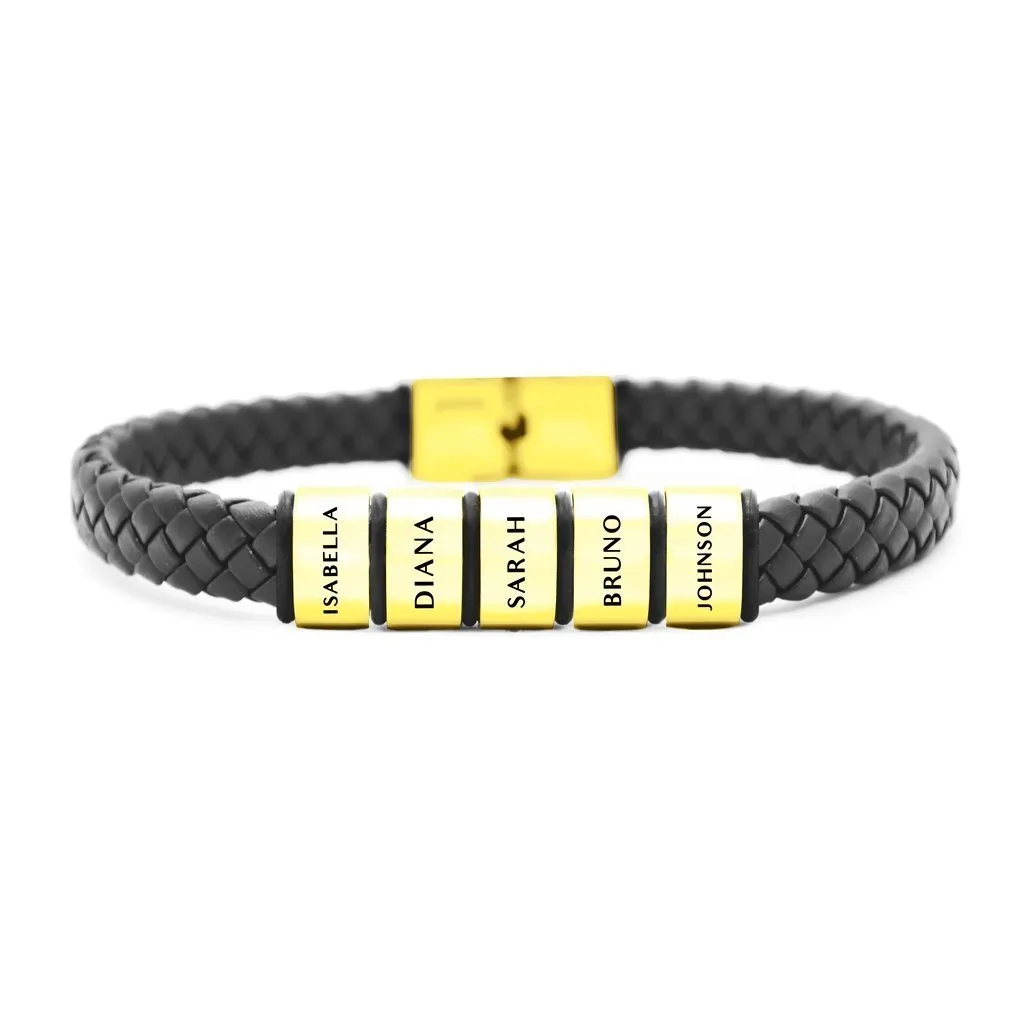 Personalised Black Leather Bracelet