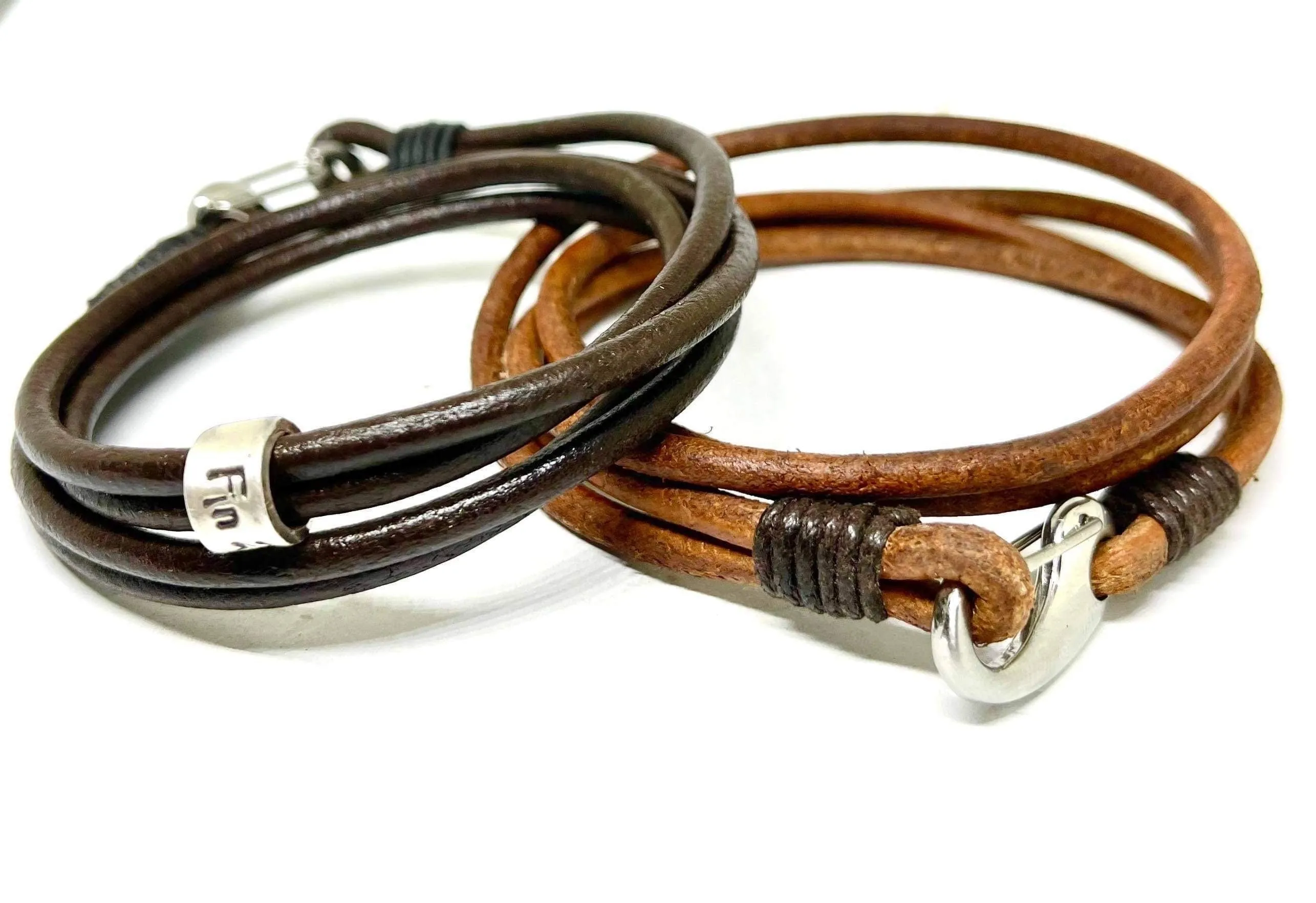 Personalised Tan Leather Wrap Bracelet for Men