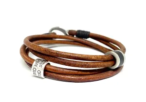 Personalised Tan Leather Wrap Bracelet for Men