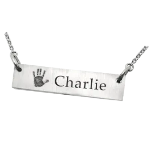 Personalized Bar Pendant Horizontal Handprint Necklace or Bracelet