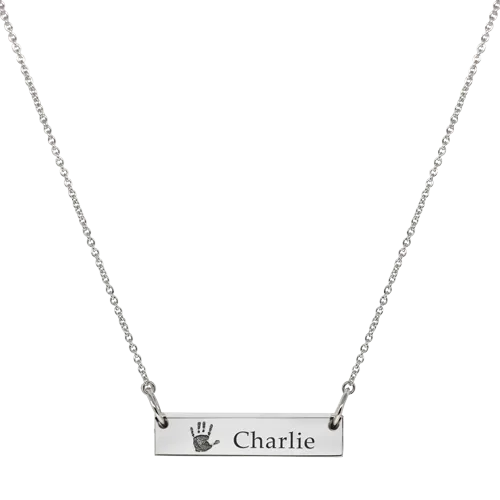 Personalized Bar Pendant Horizontal Handprint Necklace or Bracelet