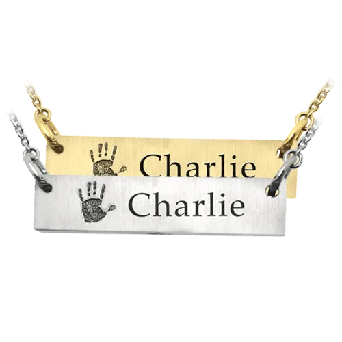 Personalized Bar Pendant Horizontal Handprint Necklace or Bracelet