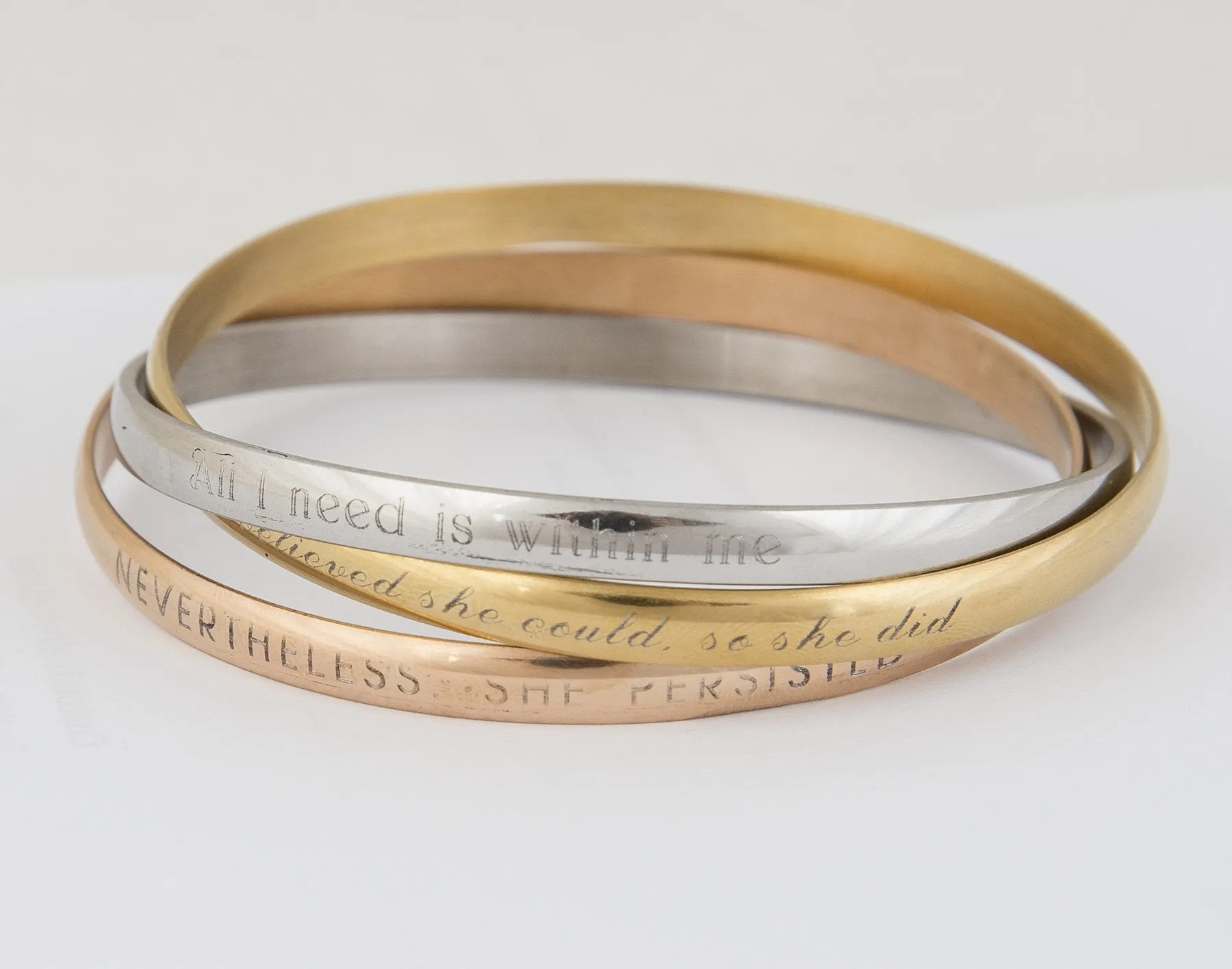 Personalized Engraved Interlocking Bracelets - Steel, Gold, and Rose Gold Finish