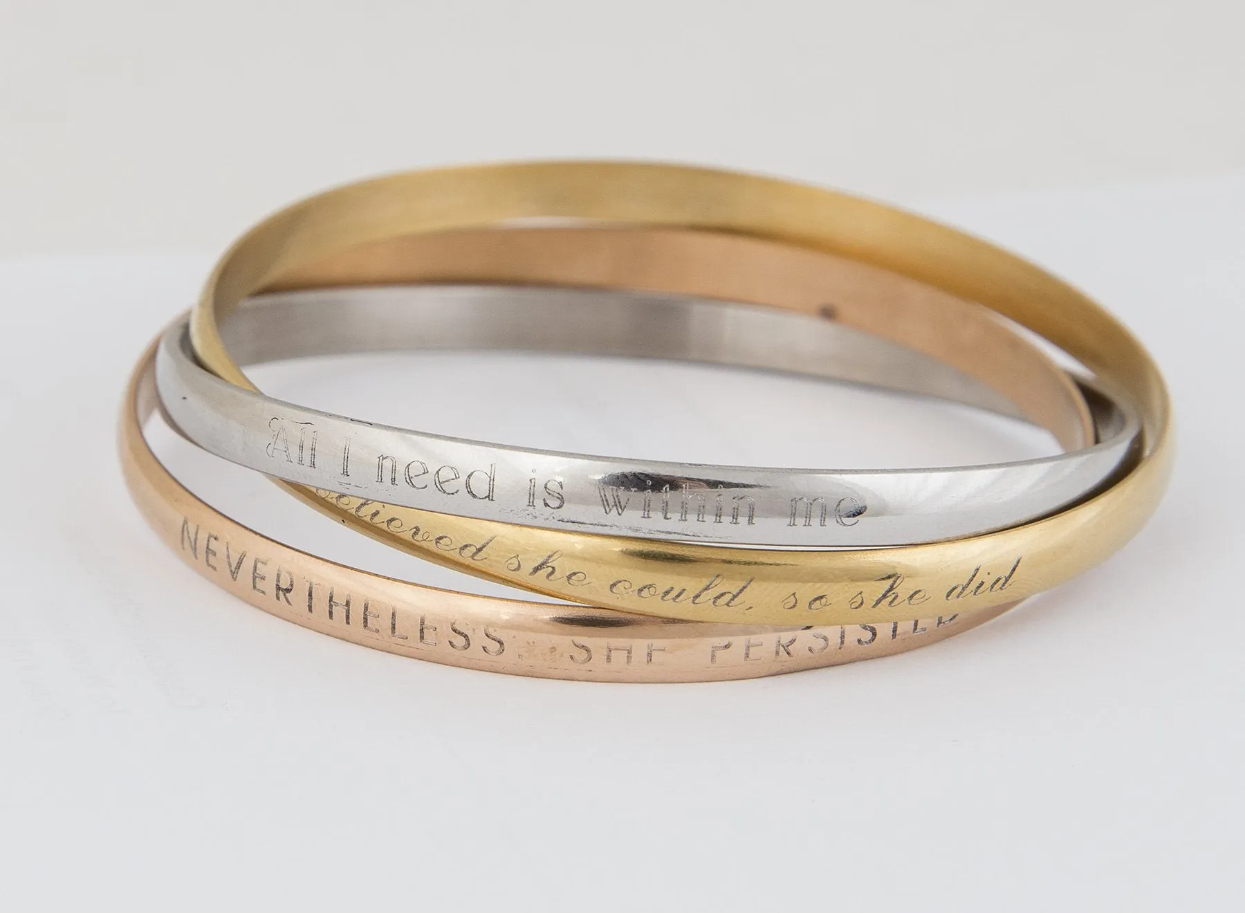 Personalized Engraved Interlocking Bracelets - Steel, Gold, and Rose Gold Finish