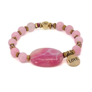 Pink Agate Stone Love Charm Beaded Bracelet