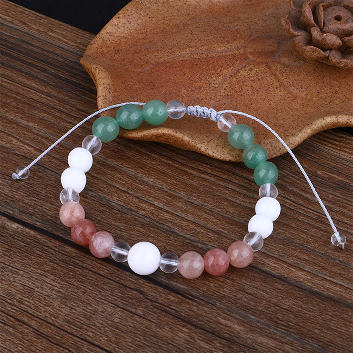 Pink & Green Quartz Adjustable Bracelet