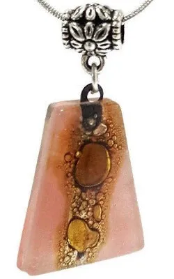 Pink and Brown Fused Glass small Pendant. Recycled Glass Necklace