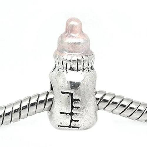 Pink Baby Bottle Bead Spacer for Snake Chain Charm Bracelet