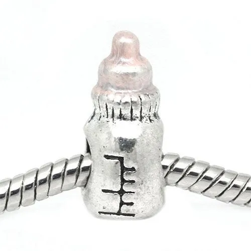 Pink Baby Bottle Bead Spacer for Snake Chain Charm Bracelet