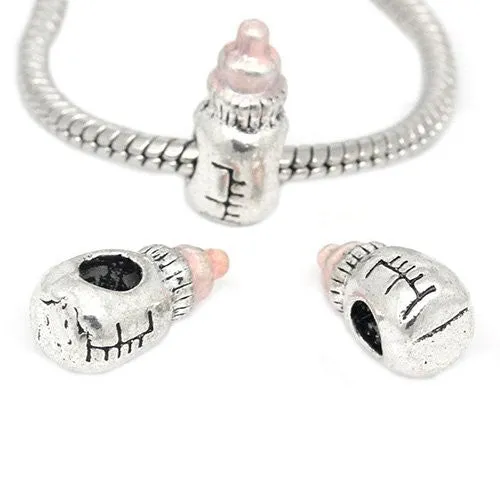 Pink Baby Bottle Bead Spacer for Snake Chain Charm Bracelet