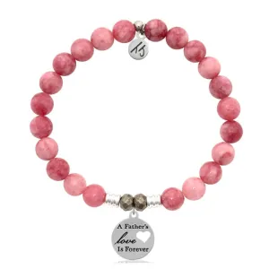 Pink Jade Stone Bracelet with Fathers Love Sterling Silver Charm