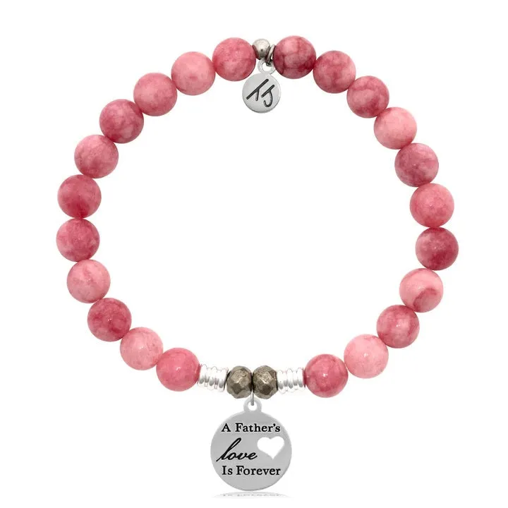 Pink Jade Stone Bracelet with Fathers Love Sterling Silver Charm