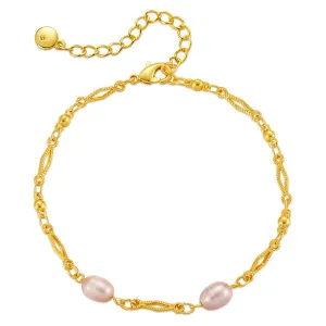 Pink Pearl & 18K Gold-Plated Diamond-Cut Bracelet
