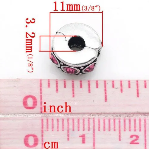 Pink Rhinestone Clip & Lock Bail Bead Charm Spacer For Snake Chain Bracelet