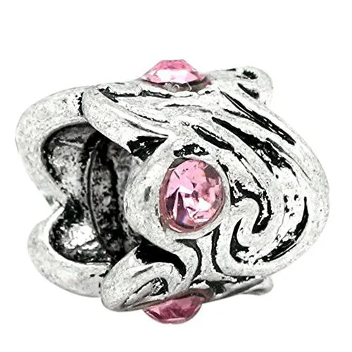 Pink  Rhinestone Spacer Charm Compatible with European Snake Chain Charm Bracelet