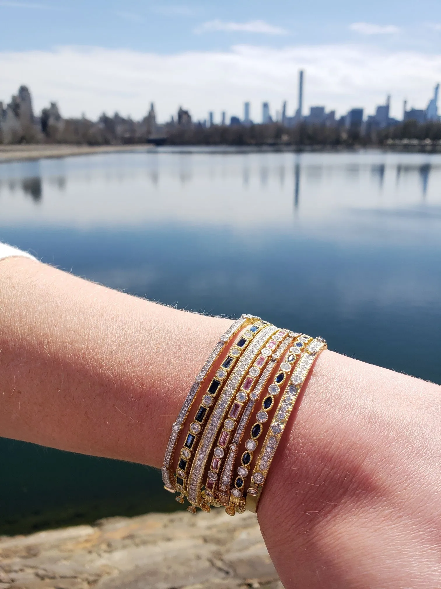 Pink Sapphire Baguette & Diamond Bezel Bangle