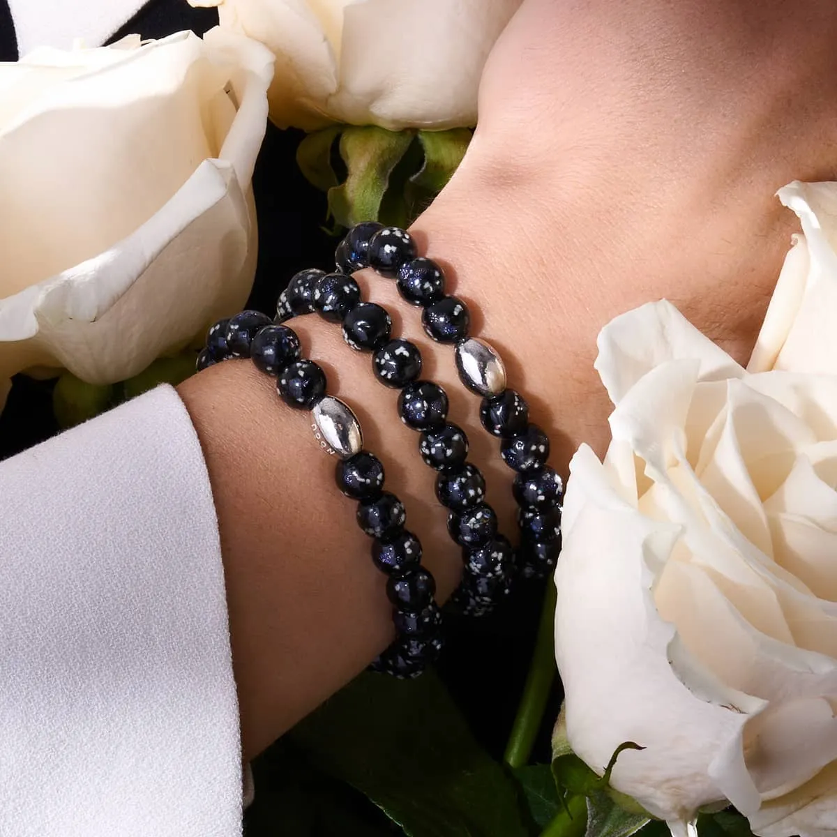 Pitch Black | .925 Sterling Silver | Firefly Glass Bracelet