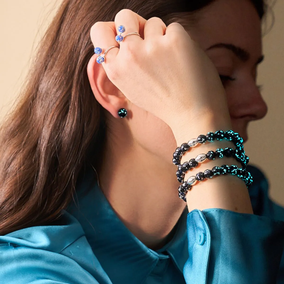 Pitch Black | .925 Sterling Silver | Firefly Glass Bracelet