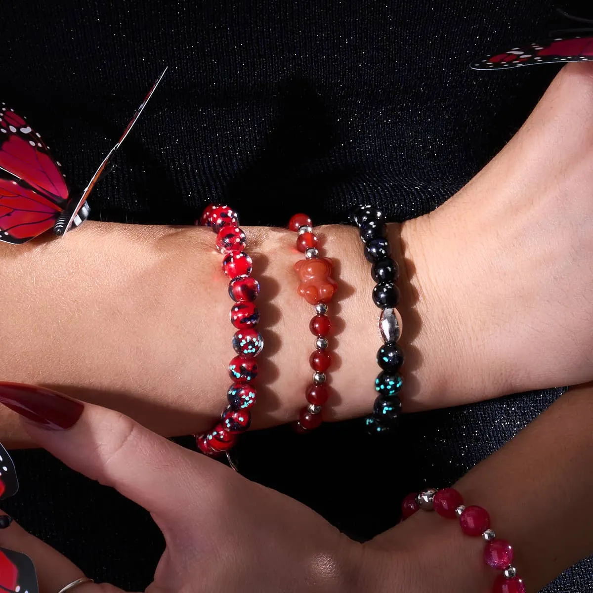 Pitch Black | .925 Sterling Silver | Firefly Glass Bracelet