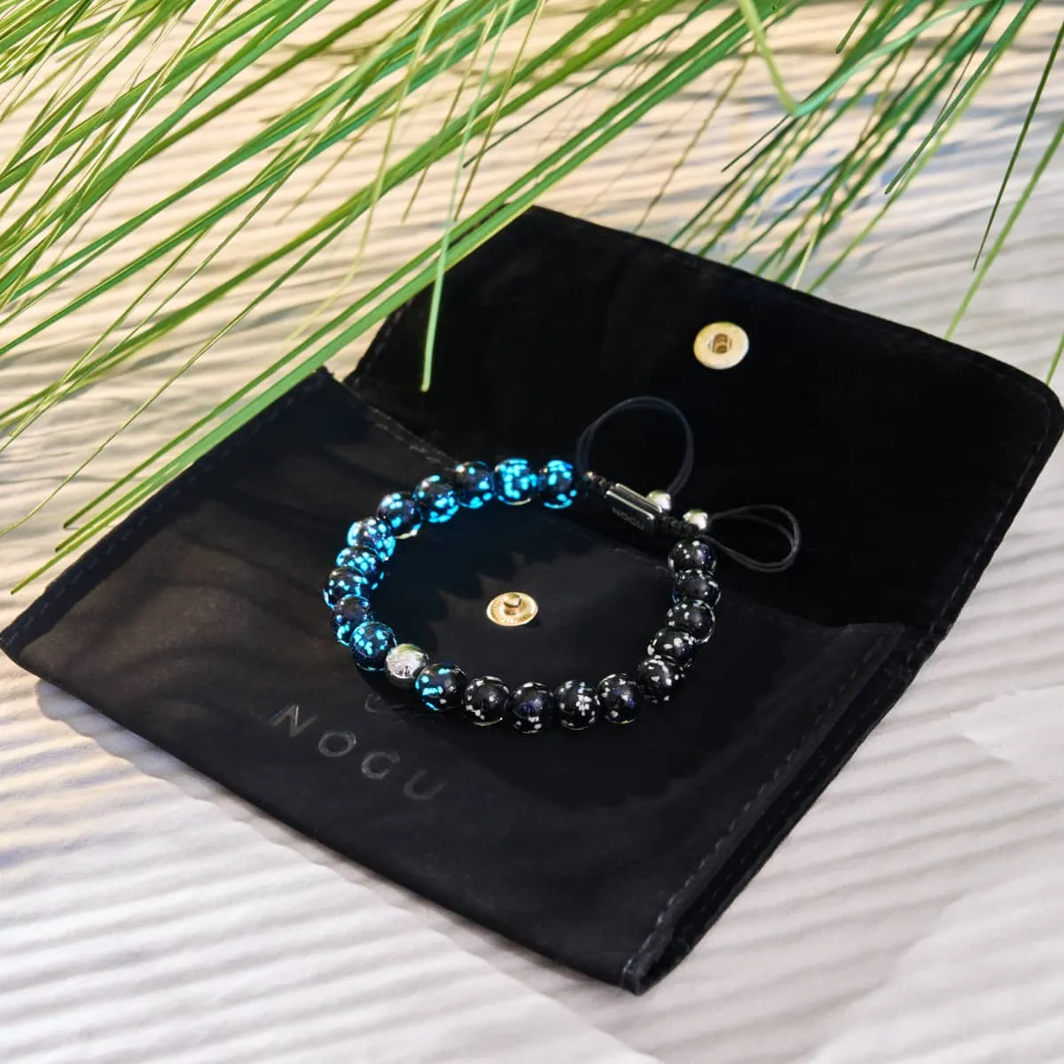 Pitch Black | Silver | Firefly Glass Macrame Bracelet