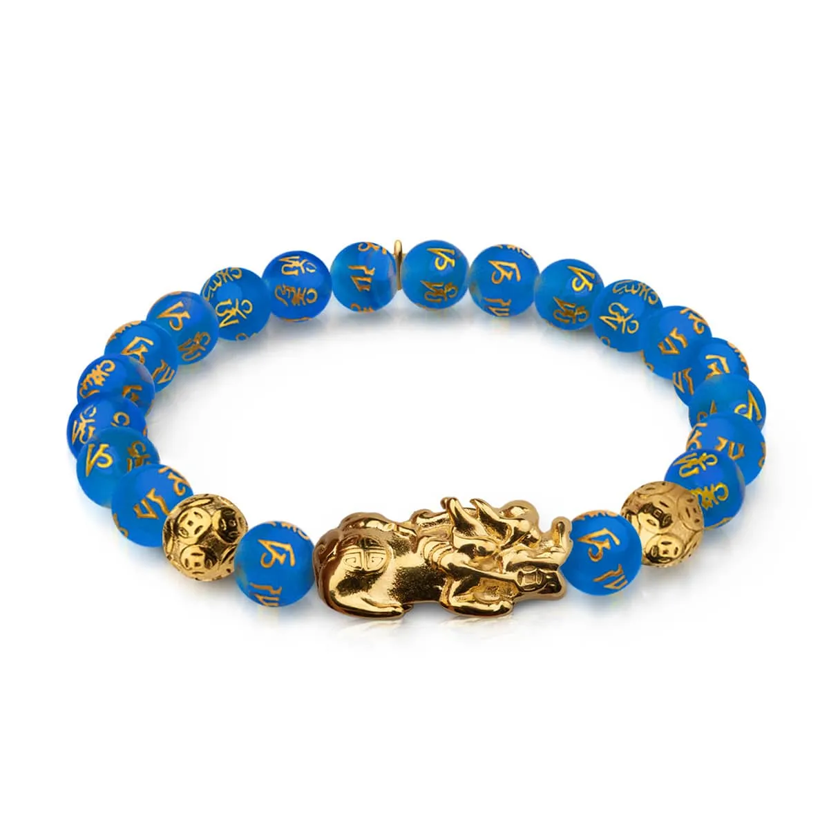 Pixiu Feng Shui Bracelet | WATER Element | Blue Agate x 18k Gold