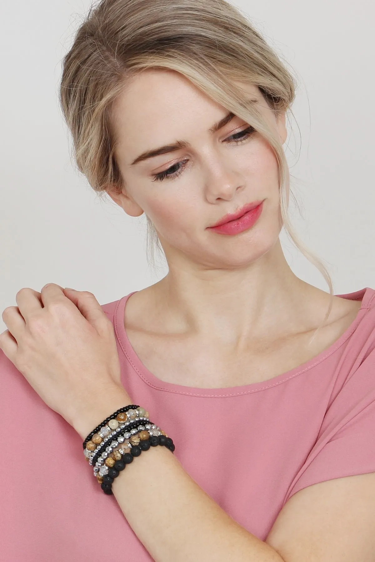 Plus Size Lava Stone Stack Bracelet
