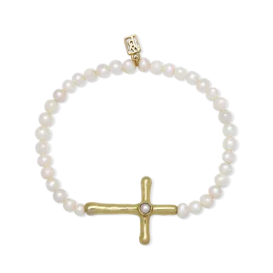 Poetic Cross Pearl Stretch Bracelet