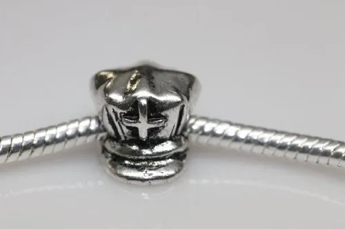 Police Cap with Cross Charm European Bead Compatible for Most European Snake Chain Bracelet