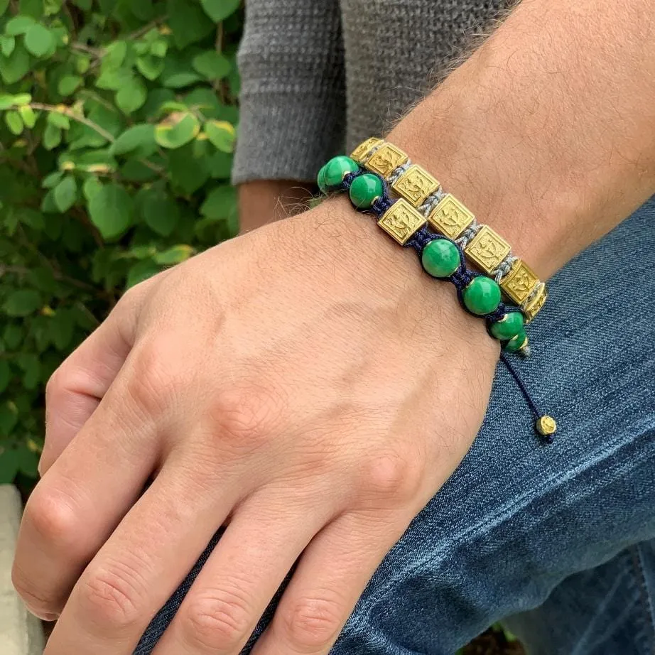 Premium Knotted Green Jade Bead Bracelet in Gold | 10MM