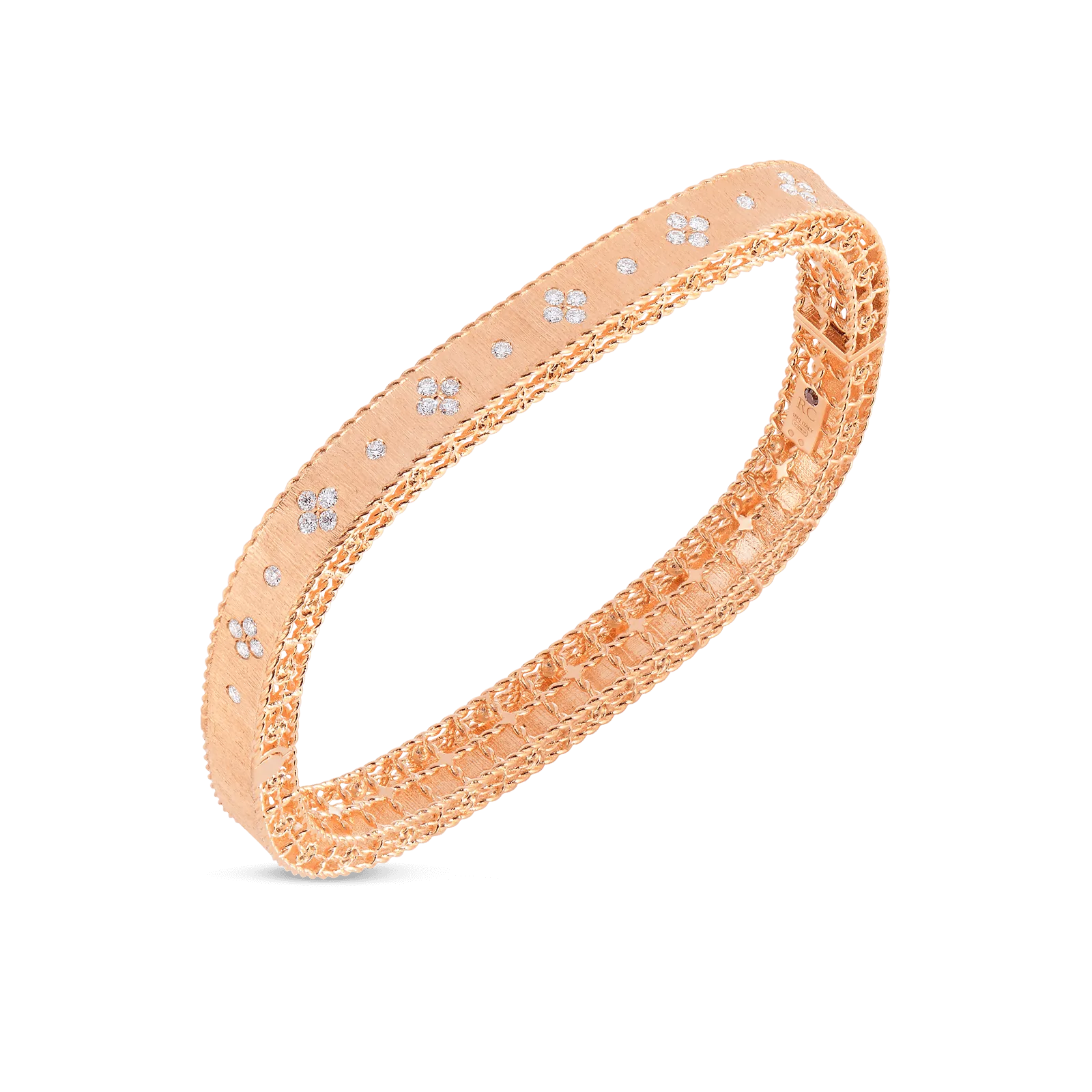 Princess 18K Rose Gold Fleur De Lis Diamond Slim Satin Bangle Bracelet