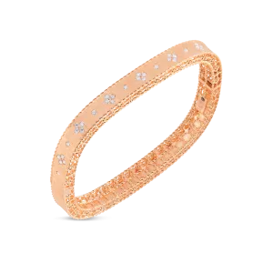 Princess 18K Rose Gold Fleur De Lis Diamond Slim Satin Bangle Bracelet