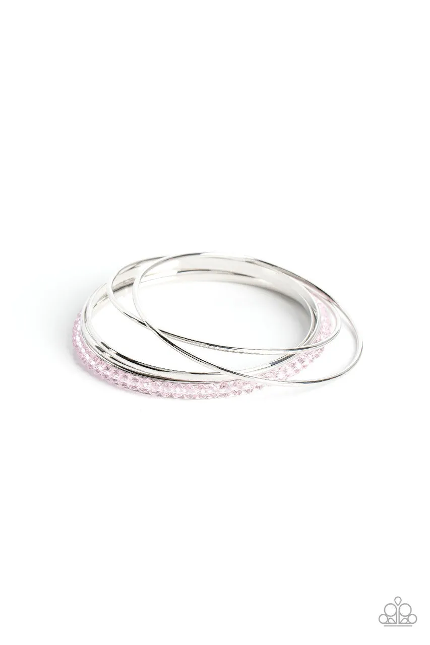 Prismatic Pizazz - Pink - Crystal-like Bead Silver Paparazzi Bangle Bracelet