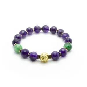Purple Mystery | Premium Amethyst Bracelet With Green Jade in Gold | 10MM