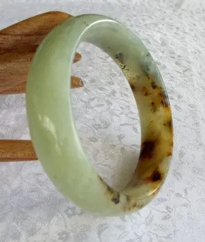 "Animal Print" Natural Color Chinese River Jade Bange Bracelet 60mm (JBB3205)